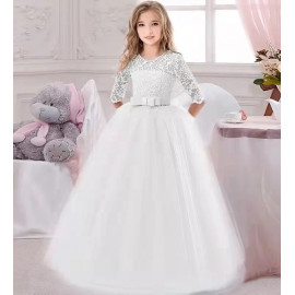 Elsőáldozási ruha, fehér háromnegyedes ujjú kislány alkalmi ruha, koszorúslány ruha ( új )