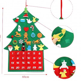 Ádventi naptár, filc karácsonyfa tépőzáras díszekkel - adventi kalendárium ( új )