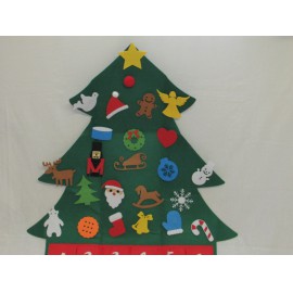 Ádventi naptár, filc karácsonyfa tépőzáras díszekkel - ádventi kalendárium( új )