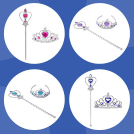 Jelmez kiegészítő - kék, lila és ciklámen korona és szív alakú jogar szett ( új )