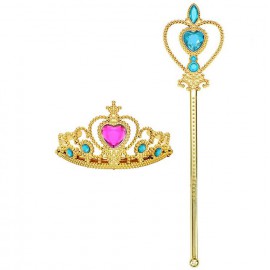Jelmez kiegészítő - hercegnő korona és szív alakú jogar szett ötféle színben ( új )