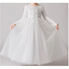 Elsőáldozási ruha, elsőáldozó fehér gyöngyös hosszú ujjú kislány alkalmi ruha, koszorúslány ruha ( új )