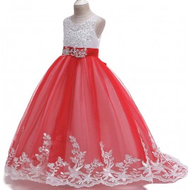 Koszorúslány ruha hosszú uszállyal fehér-piros, gyönyörű tüllös alkalmi ruha ( új )
